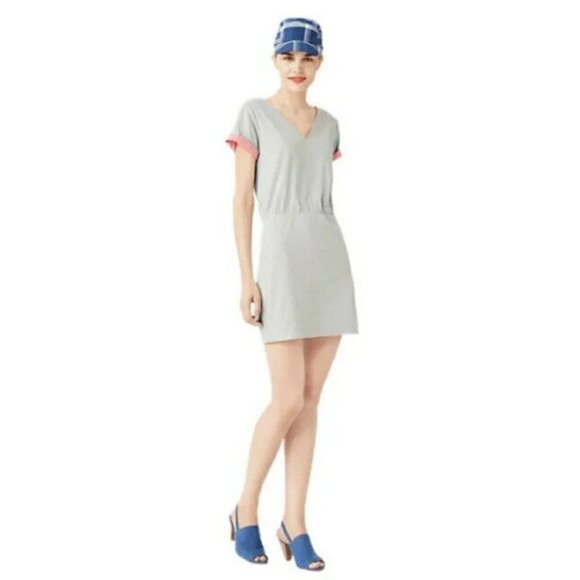Kate Spade Saturday Woman's Sz S Gray Short V Neck Dress  Roll Sleeves - Picture 1 of 7